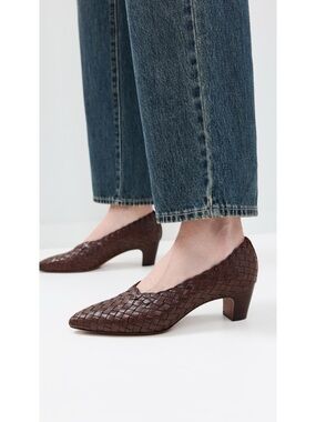 New Loeffler Randall Maeve Woven Pointed Toe Pump Brown Sz 10